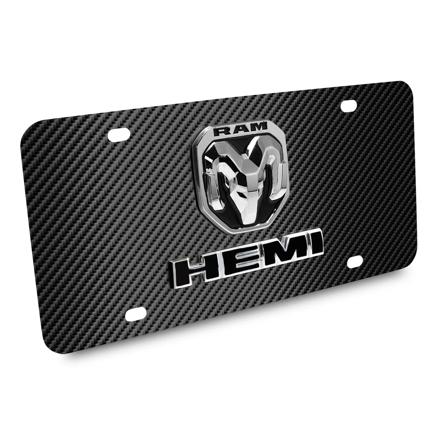 RAM 2019 up HEMI 3D Dual Logo Black Carbon Fiber Patten Sizeteel License Plate