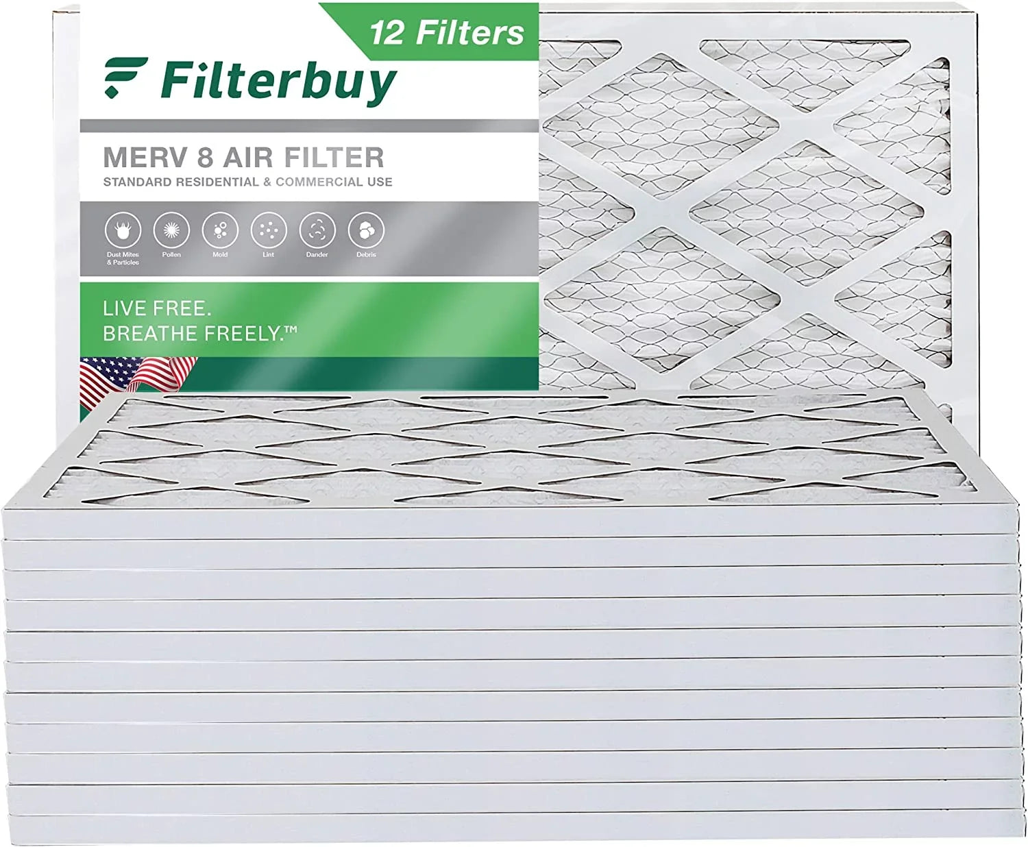 Filterbuy 12x27x1 MERV 8 Pleated HVAC AC Furnace Air Filters (12-Pack)