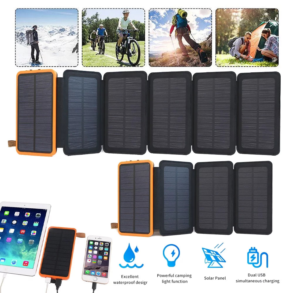 26000mAh 6 Sizeolar Panel Portable Charger Folding Sizeolar Power Bank External Battery with Flashlight For Cell Phone