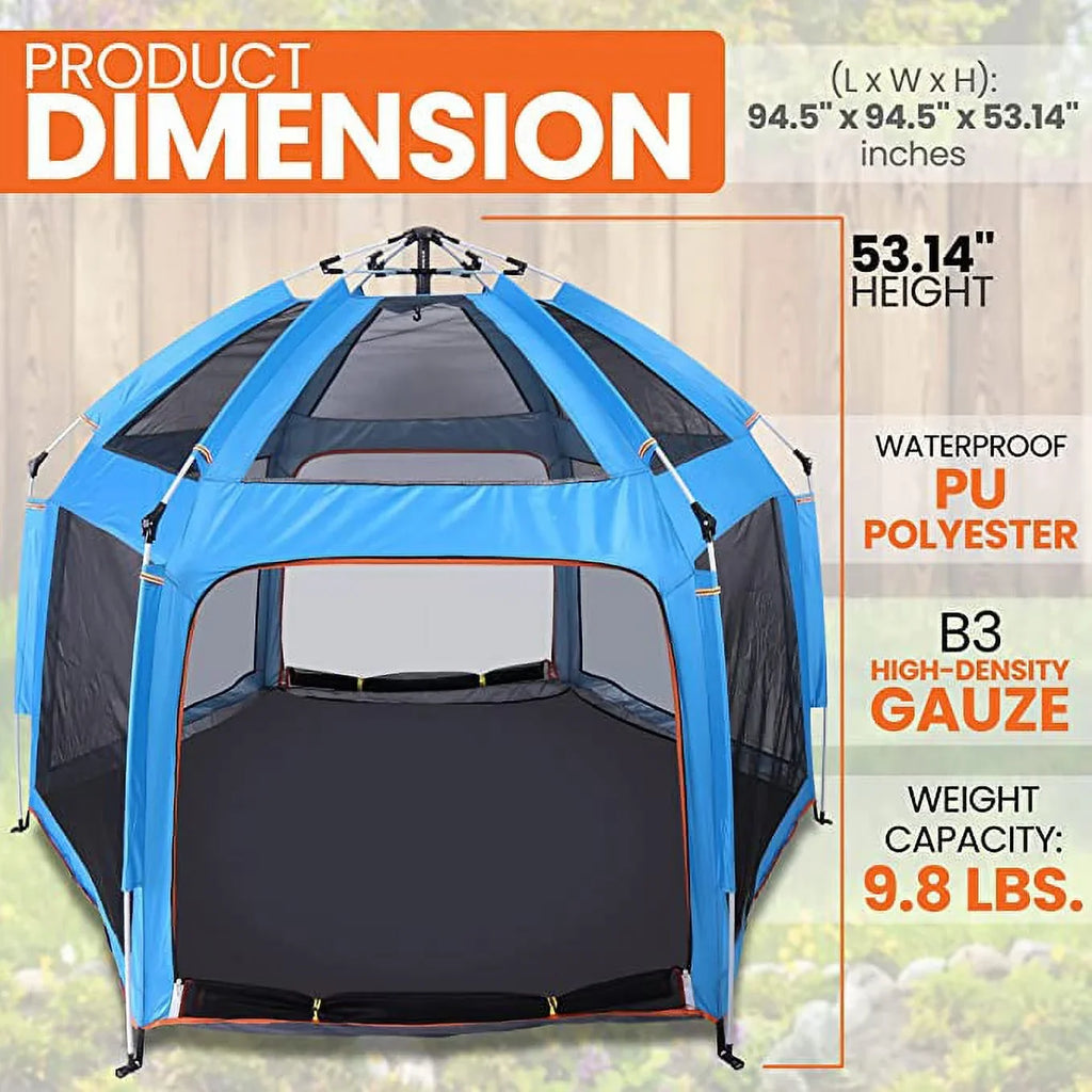 Sizeerenelife On-The Go Baby and Toddler Pack and Playpen W/ Canopy, 5 Panel Mattress, (Blue)