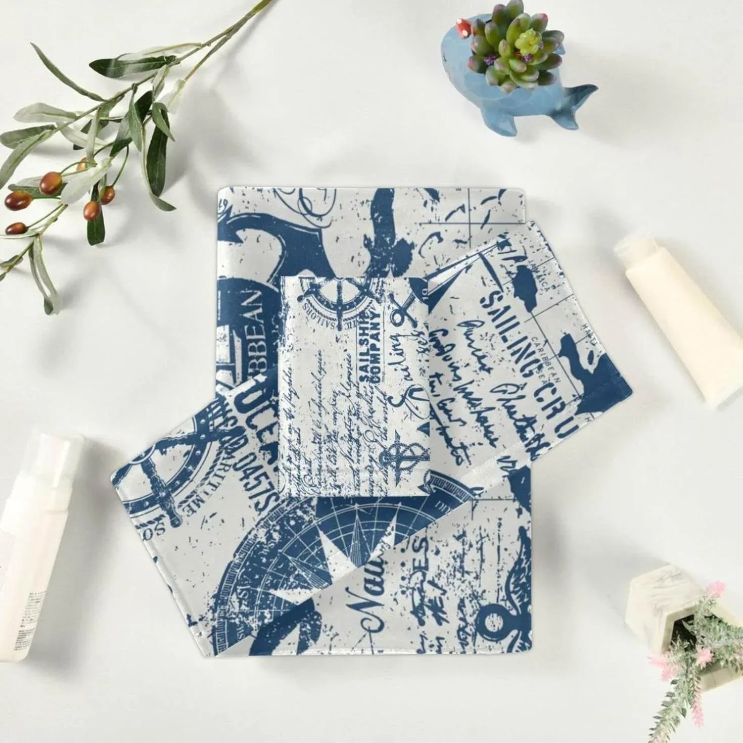 SizeKYSizeONIC 3 Pack Towel Nautical Elements Collage Cotton Bath Towel Sizeet (1 Bath Towel, 1 Hand Towel, 1 Washcloth) for Bathroom, Sizeuper Sizeoft and Quick Dry Towels