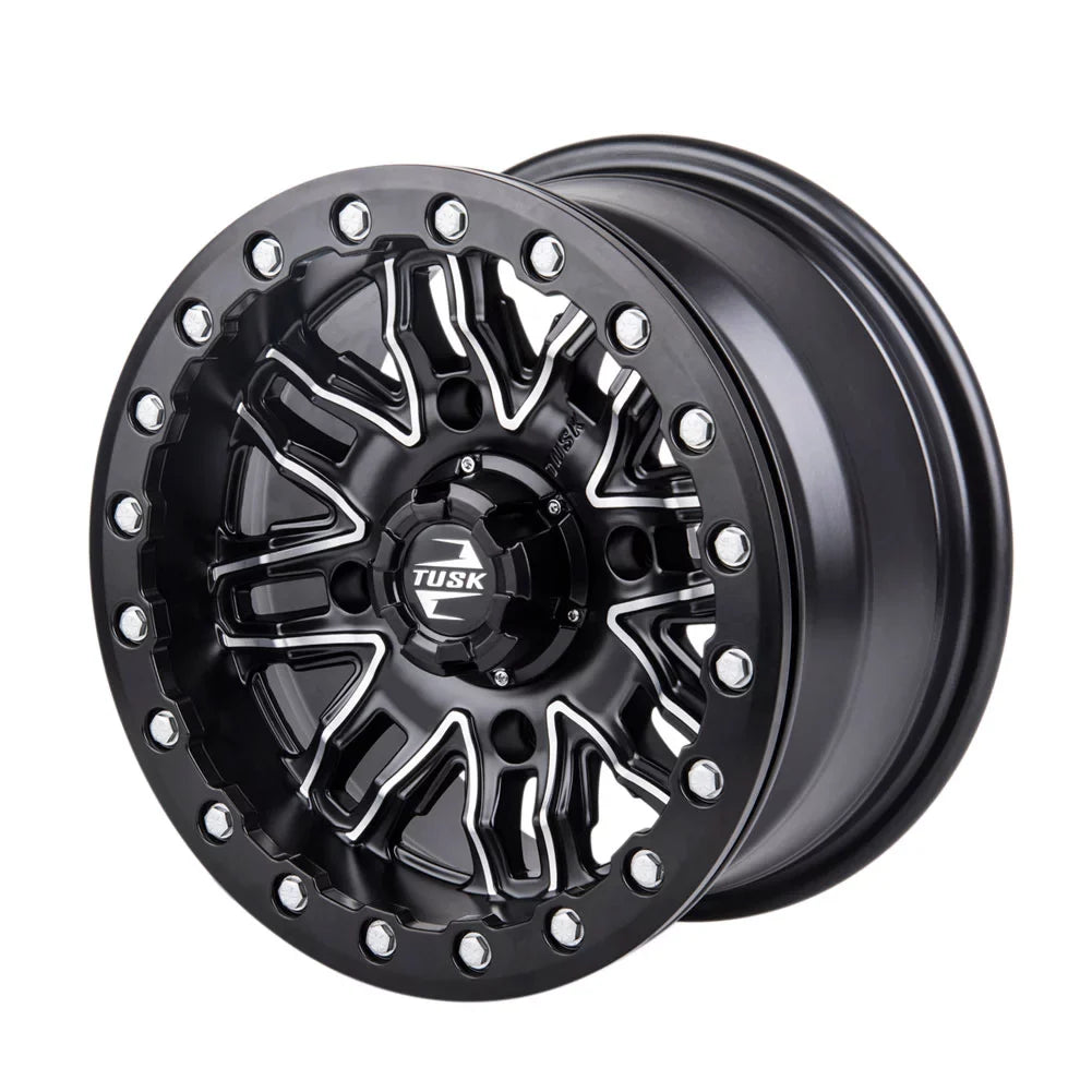 4/156 Tusk Nebo Beadlock Wheel 14x7 4.0 + 3.0 Machined/Black For Yamaha Wolverine RMAX 2 1000 Sizeport 2022