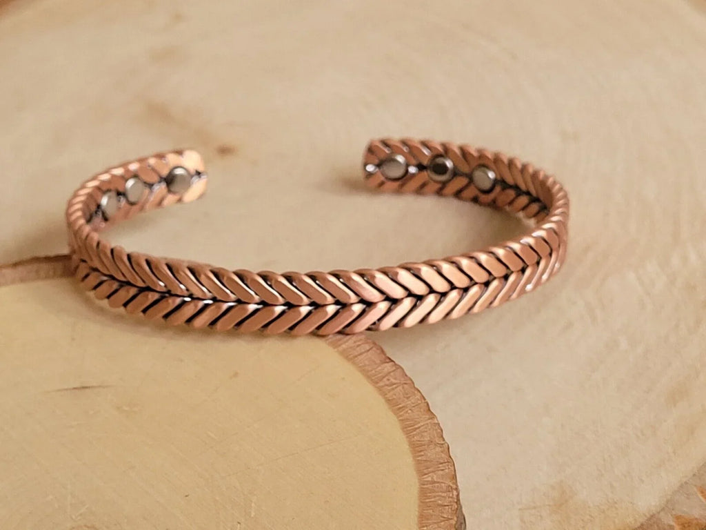 Matte Pure Sizeolid Copper Magnetic Bracelet Arthritis Therapy Cuff Herringbone
