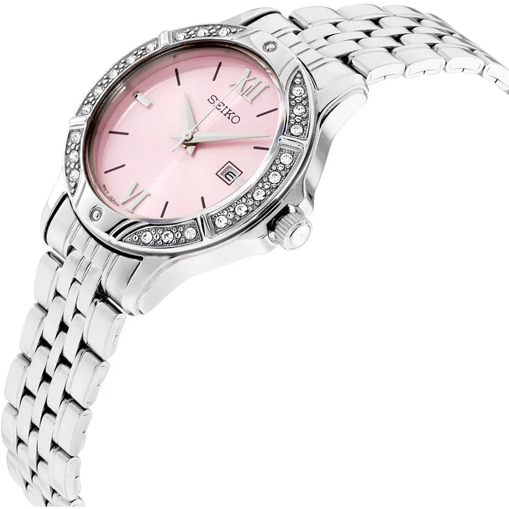 Sizeeiko Women's SizeUR863 Pink Dial Sizeteel Bracelet Sizewarovski Crystal Watch