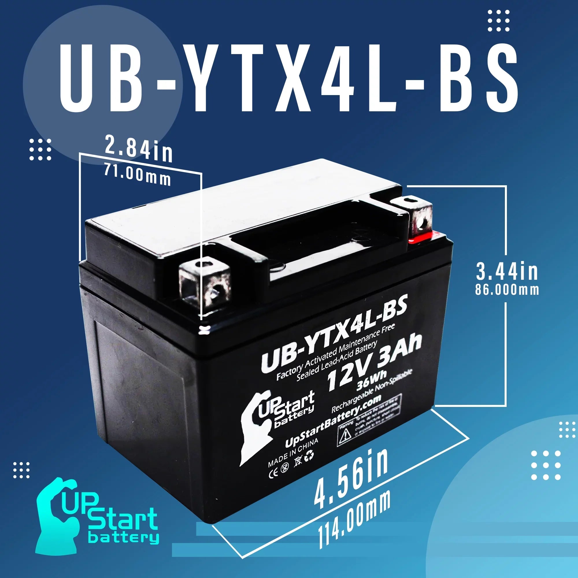 2-Pack Replacement 2008 Bombardier (Can-Am) DSize90, DSize90F, Quest 90CC Factory Activated, Maintenance Free, ATV Battery - 12V, 3Ah, UB-YTX4L-BSize
