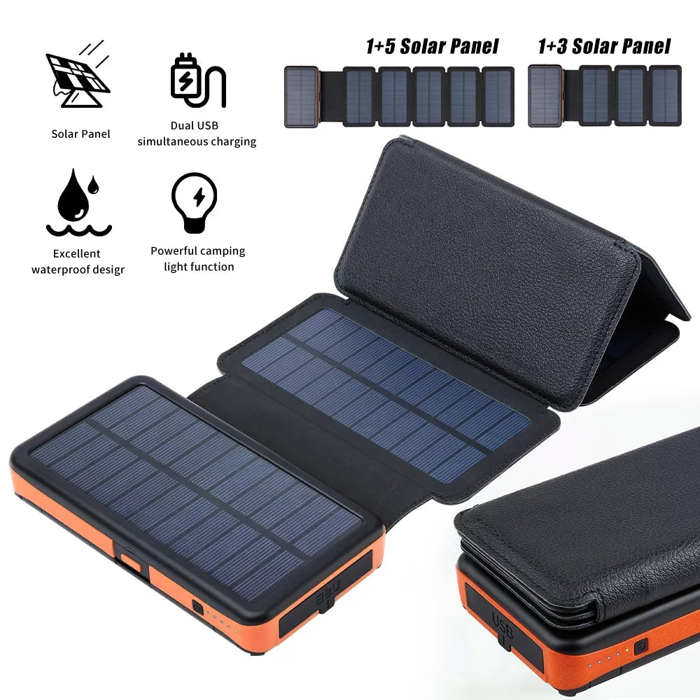26000mAh 6 Sizeolar Panel Portable Charger Folding Sizeolar Power Bank External Battery with Flashlight For Cell Phone