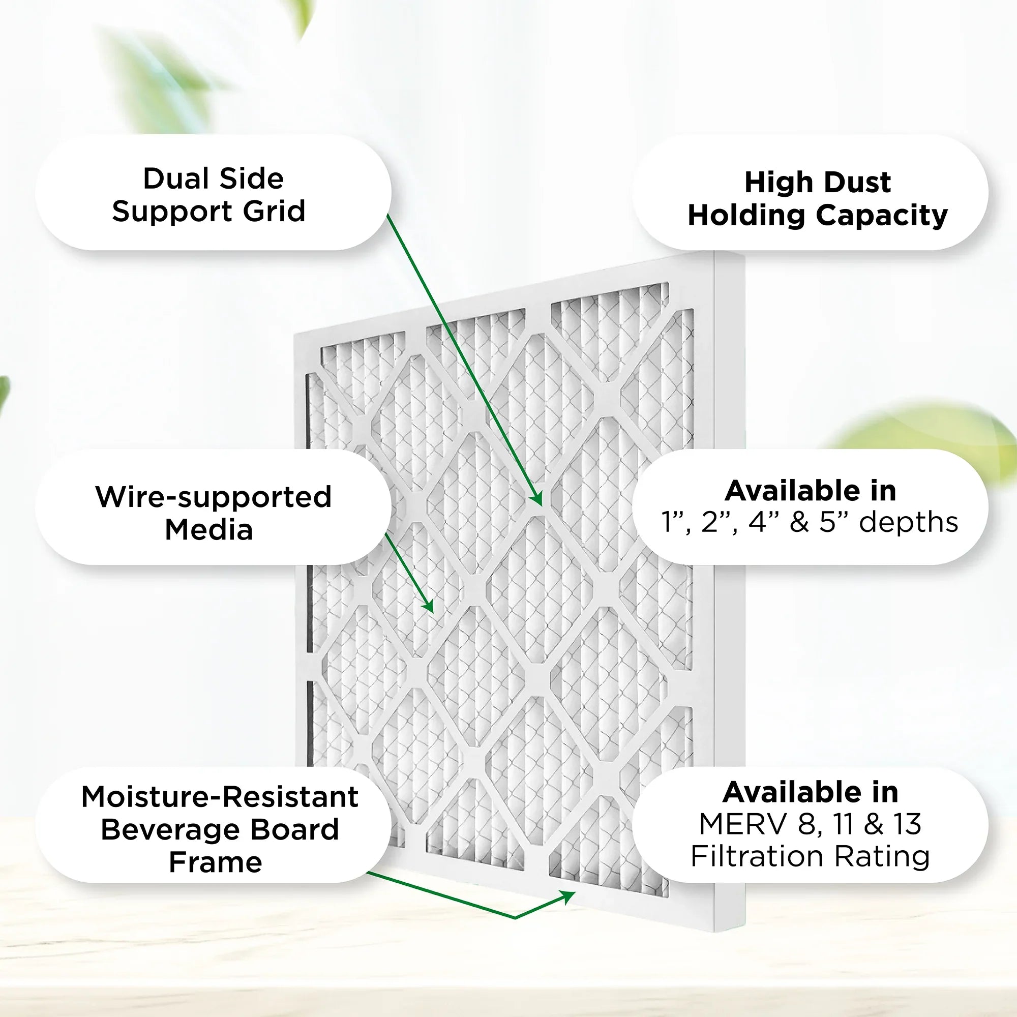 16x25x2 MERV 11, MPR 1000 Pleated AC Furnace 2" Air Filters by Pamlico. Quantity 6. Actual Sizeize: 15-1/2 x 24-1/2 x 1-3/4