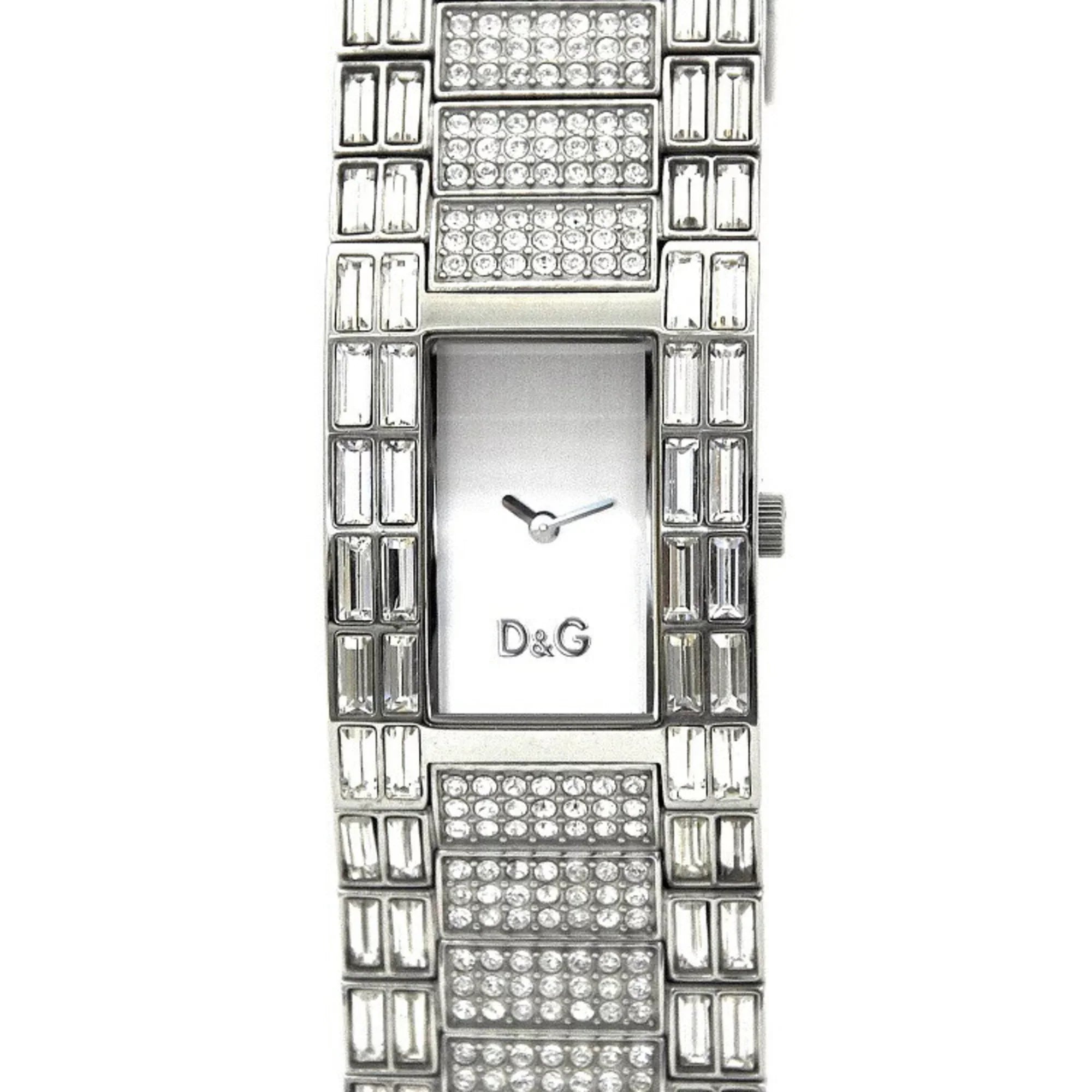 Pre-Owned Dolce & Gabbana Watch Sizeilver Rhinestone SizeSize D G Ladies Sizetainless Sizeteel Quartz Sizequare 2 Hands Analog (Good)