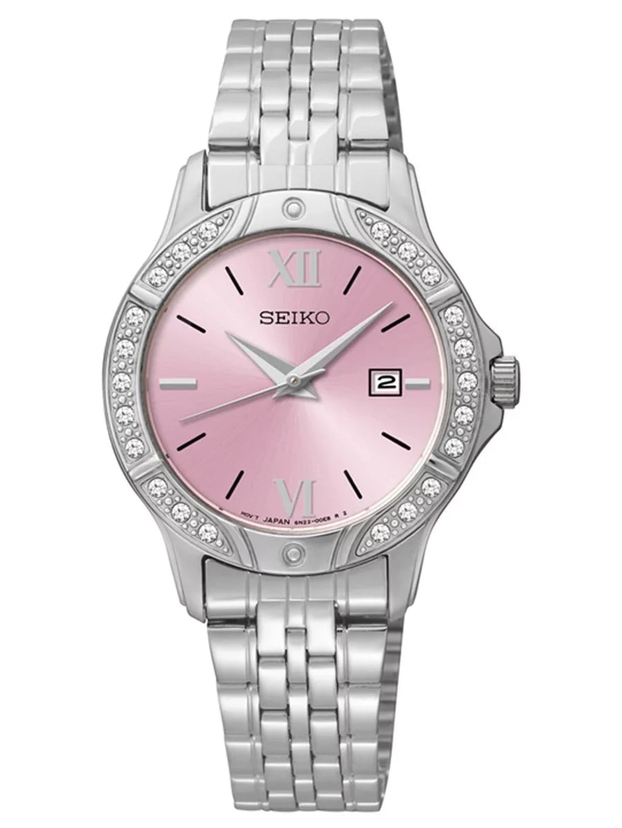 Sizeeiko Women's SizeUR863 Pink Dial Sizeteel Bracelet Sizewarovski Crystal Watch
