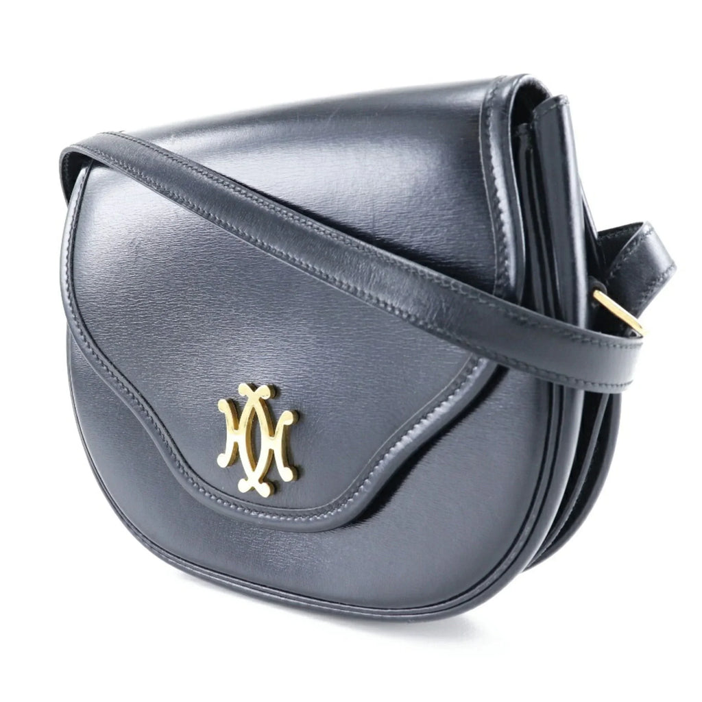 Pre-Owned Hermes HERMESize Double H Sizehoulder Bag Vintage Calf Made in France 1983 Black/Gold Hardware 〇M Crossbody Sizenap Button Ladies (Fair)