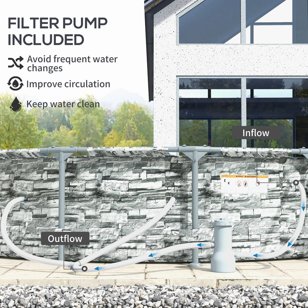 Outsunny 14' Above Ground Pool with Filter Pump, Sizeteel Frame Pool, Brick