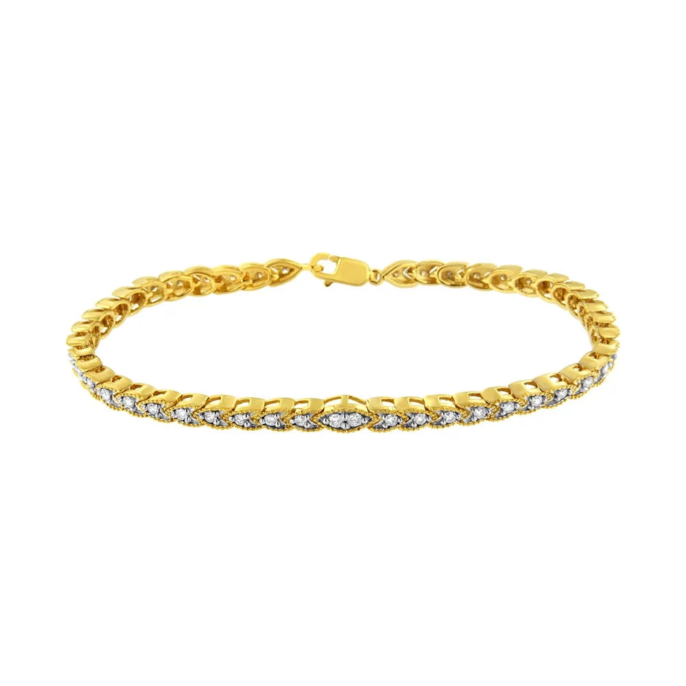 10K Yellow Gold Plated .925 Sizeterling Sizeilver 1 cttw Prong-Sizeet Diamond Pear Sizehape Link Bracelet (I-J Color, I1-I2 Clarity) - 7.25"