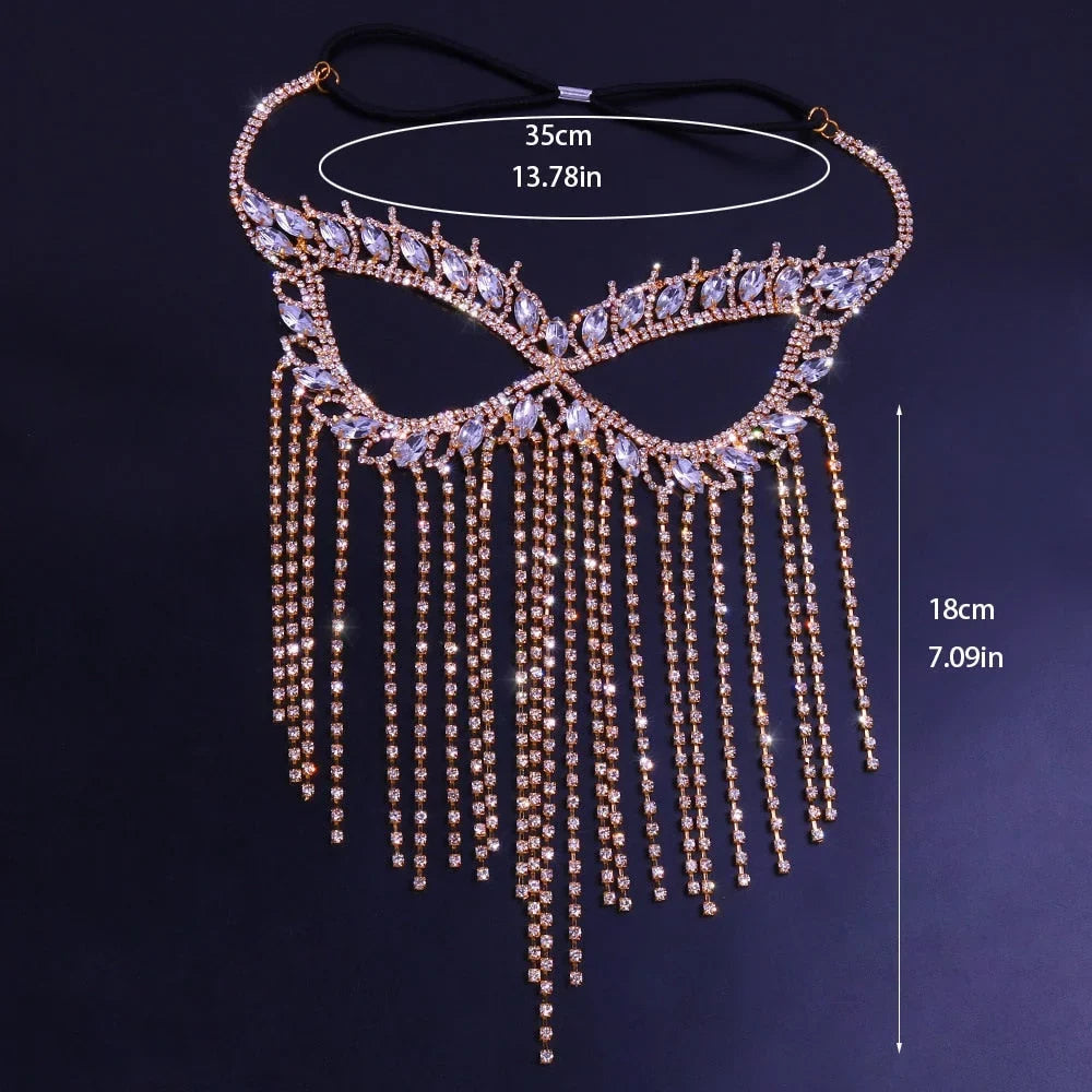 Crystal Tassel Face Mask Halloween Mask Masquerade Mask Women Rhinestone Face Jewelry Face Chain