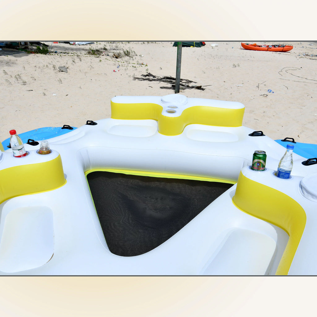 ALEKO IFI6P Inflatable Floating Island Rest Raft with Cup Holders and Coolers - 6 Person