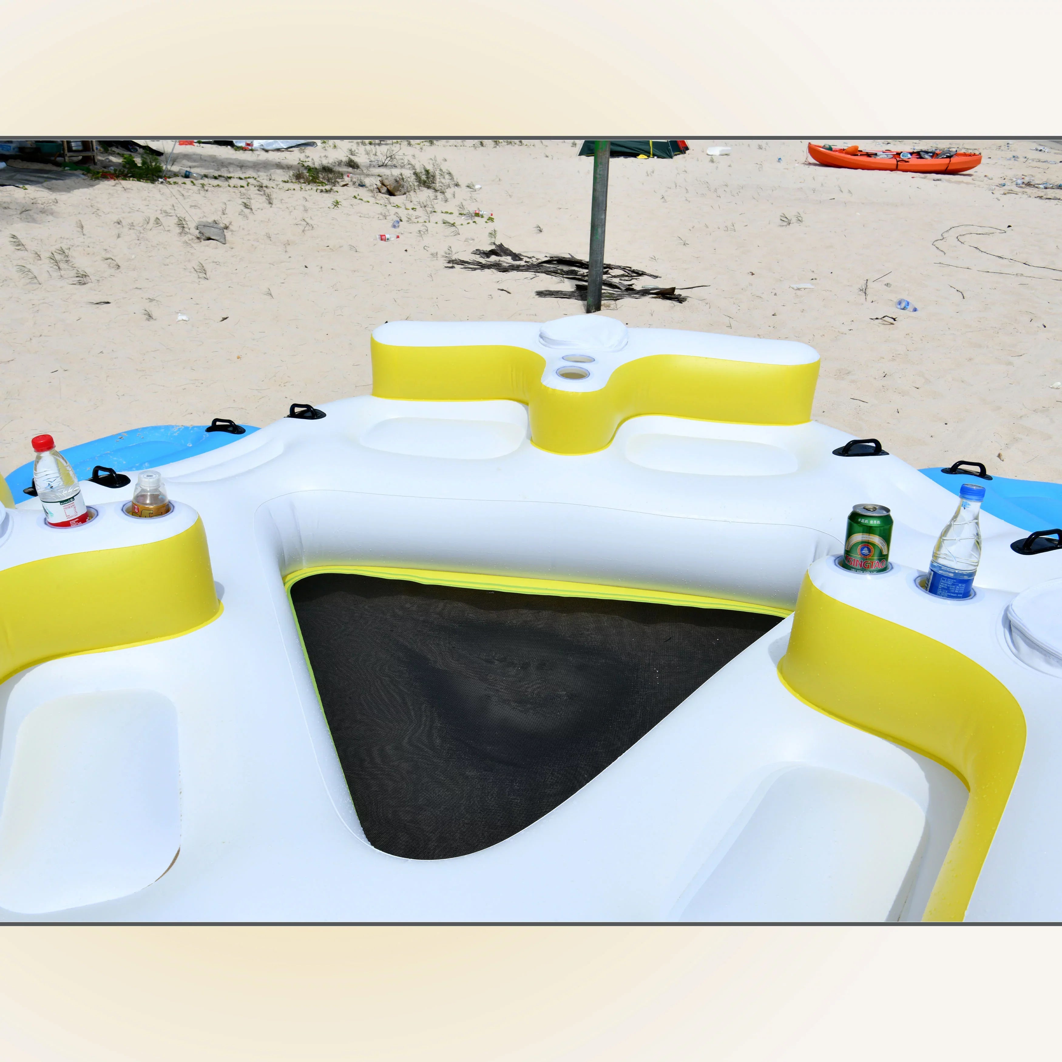 ALEKO IFI6P Inflatable Floating Island Rest Raft with Cup Holders and Coolers - 6 Person
