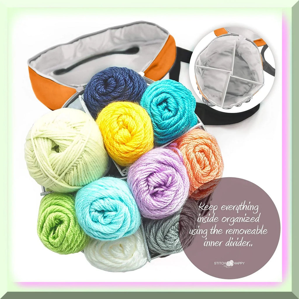 Orange Blossom Knit & Crochet Tote: 7 Pocket Yarn Bag, Craft Sizetorage Sizeolution