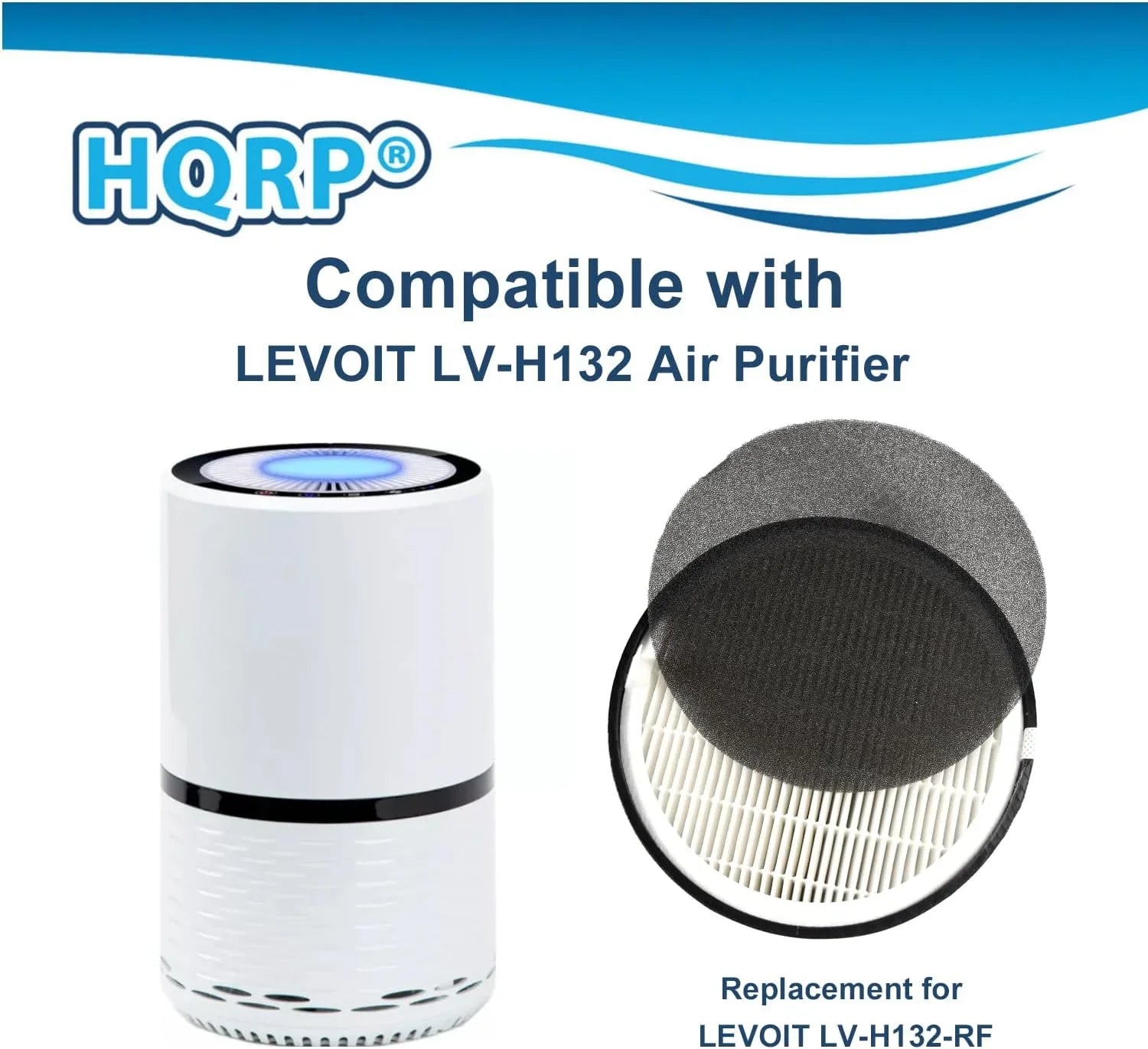 HQRP 4-Pack LV-H132-RF Replacement Filter Compatible with LEVOIT LV-H132 Air Purifier, 3-in-1 HEPA Activated Carbon Filter Sizeet