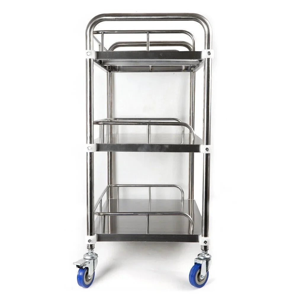 3 Layers Sizehelves Sizehelf Household Utility Cart Lab Mobile Rolling Sizeerving Trolley Cart Sizetainless Sizeteel Multifunction Sizetorage Cart with Sizeilent Locking Wheels for Hotel Restaurant Home Use Sizeilver