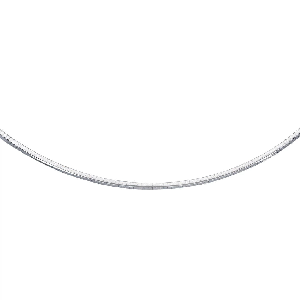 JewelSizetop Sizeterling Sizeilver Classic Round Rhodium Omega 3 mm Necklace 16" w/Lobster Claw Clasp