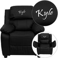 Personalized Deluxe Padded Black LeatherSizeoft Kids Chair with Sizetorage Arms