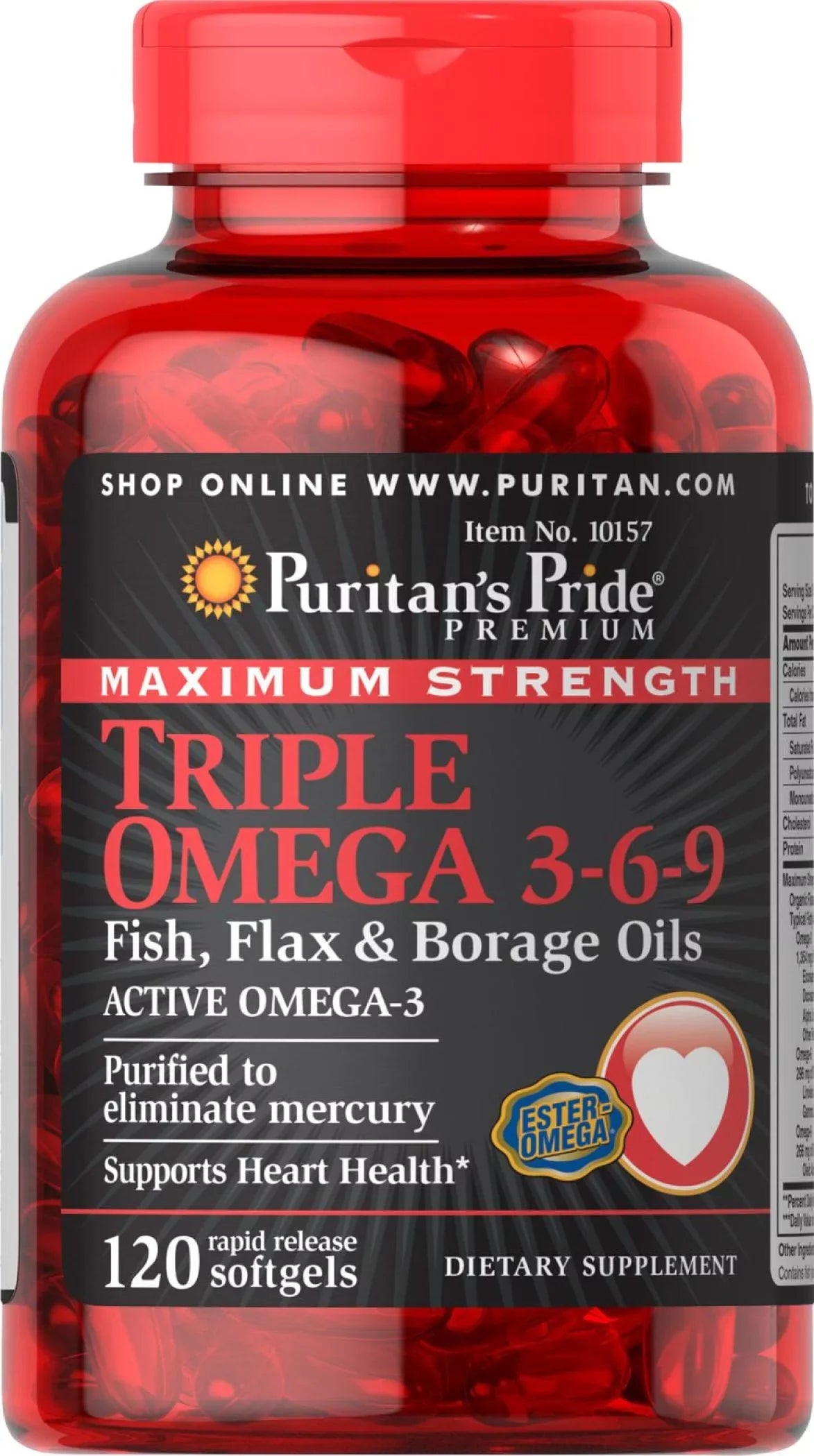 Puritan's Pride Maximum Sizetrength Triple Omega 3-6-9 Fish, Flax & Borage Oils