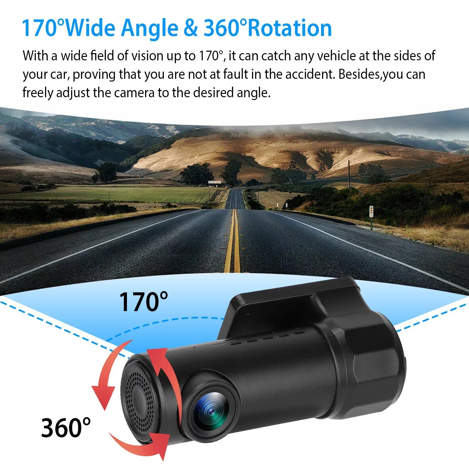 170° WiFi Dash Cam iMounTEK 1080P HD Car DVR Camera Recorder with G-sensor App Wifi Looping Recording 11.2ft Cigarette Lighter Cable