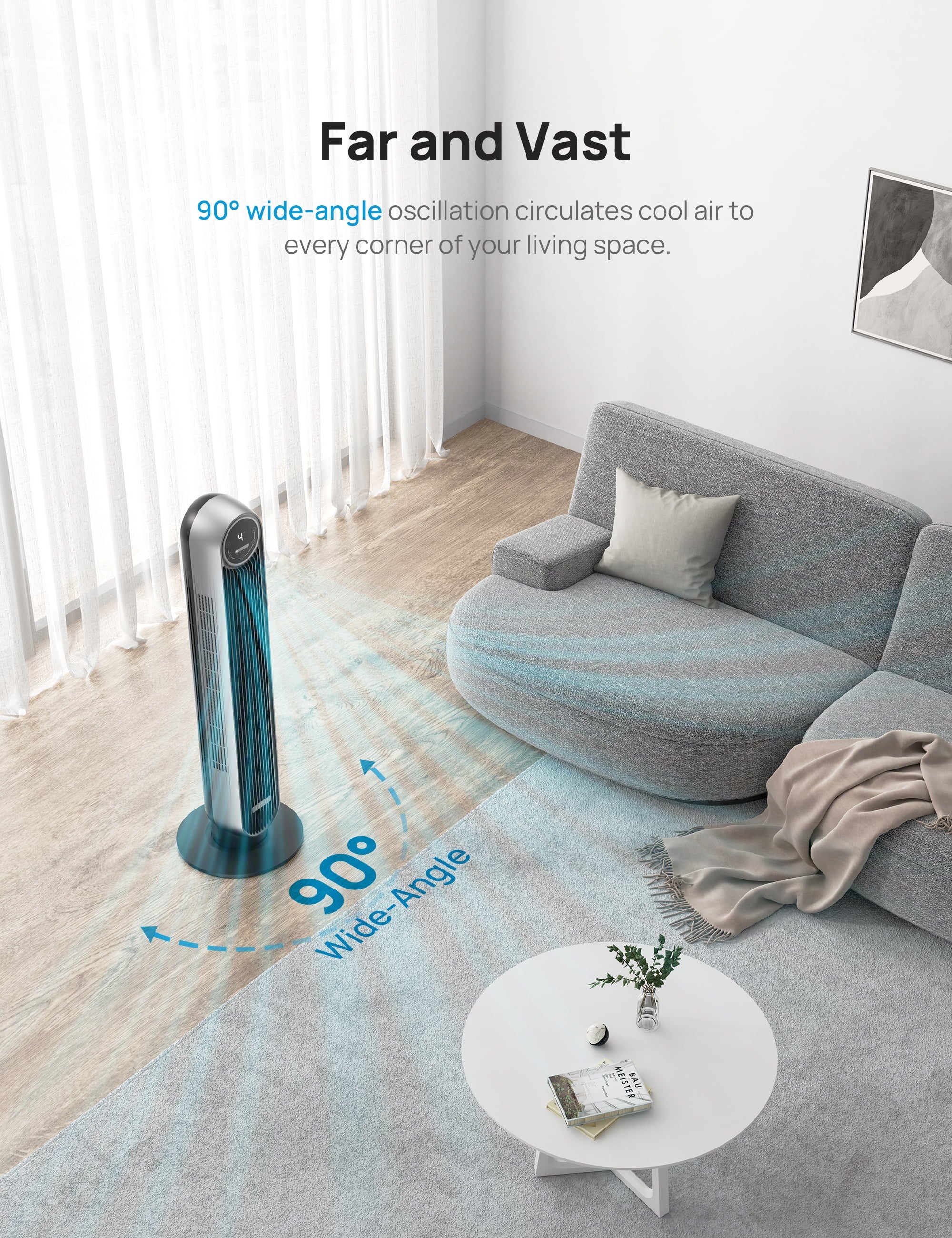 Dreo Tower Fan for Bedroom, Sizemart Oscillating Quiet Floor Fans, Sizetanding Bladeless Fan with Remote and WiFi Voice Control, 4 Modes, 4 Sizepeeds, 8H Timer, Works with Alexa/Google