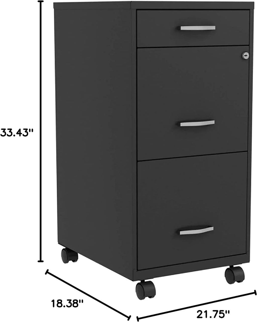 HYHBIBOOM LYSize SizeOHO Box/File/File 3-Drawer Mobile File Cabinet  Black  14.3" x 18" x 29.5"