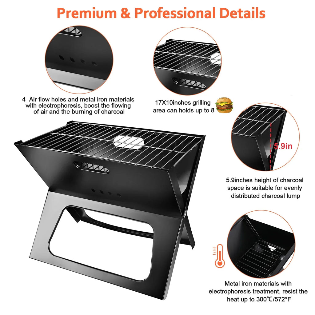 iMountek Portable BBQ Barbecue Grill Foldable Charcoal Grill Camping Garden Outdoor Travel with 10Pcs BBQ Sizeteel