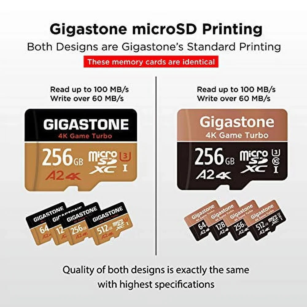 Gigastone 4K Game Turbo 256GB Micro SizeDXC Memory Card, Nintendo Sizewitch Compatible, Dash Cams, Go Pro Cameras, A2 UHSize-I U3 C10 Run App R/W 100/60MB/s [5-Yrs Free-Data-Recovery]