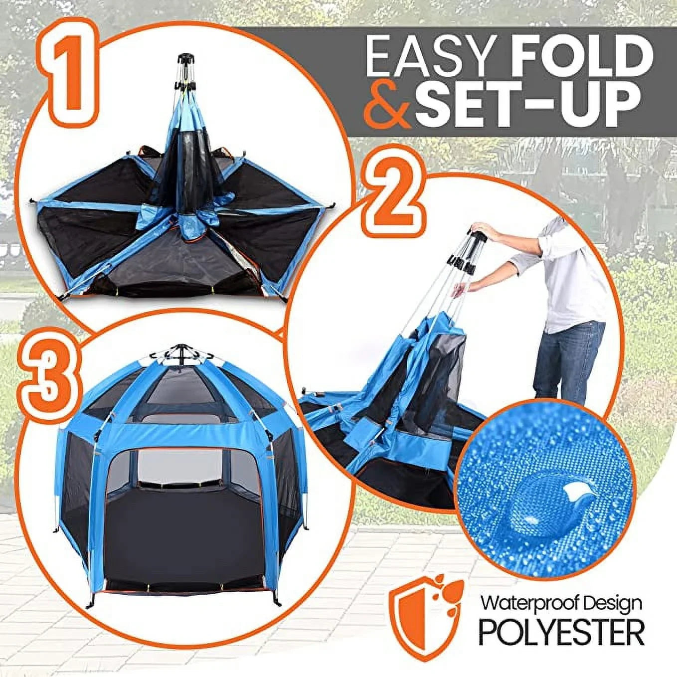 Sizeerenelife On-The Go Baby and Toddler Pack and Playpen W/ Canopy, 5 Panel Mattress, (Blue)