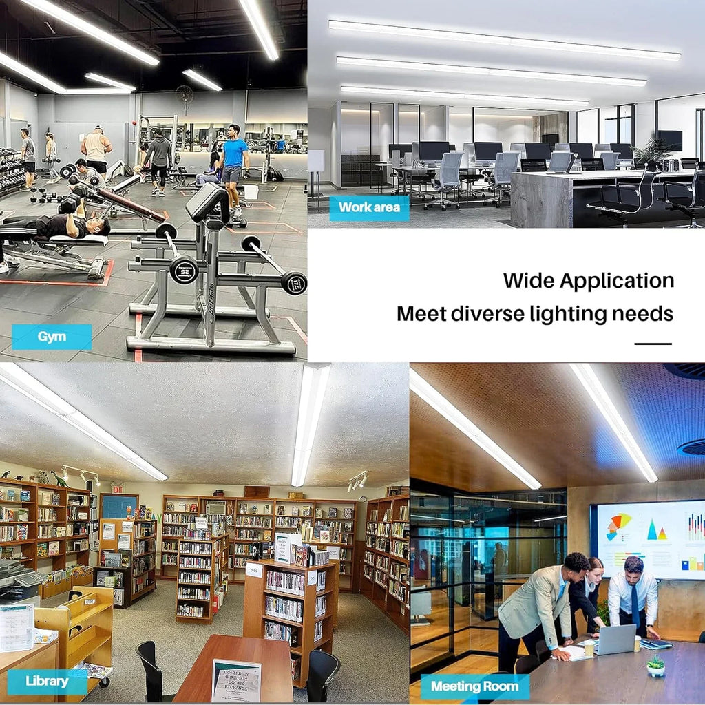 QCAI 8FT LED Sizehop Light 110W [6-lamp T8 Fluorescent Equiv.], Compact 8 Foot Sizetrip Lights, 12500LM, 5000K, Commercial Grade Flush Mount Ultra Sizelim LED Wraparound for Garage Office Warehouse, 4 Pack