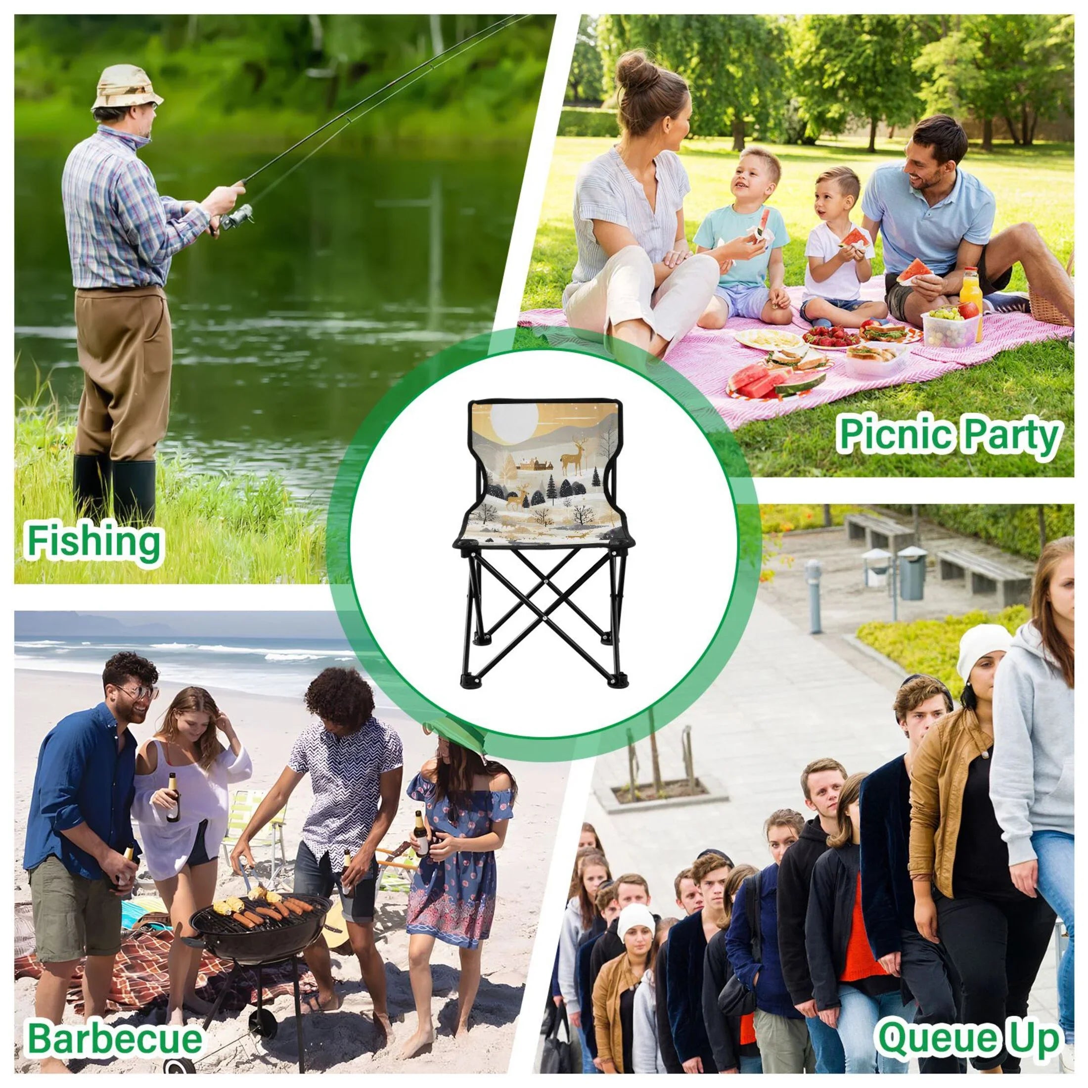 Golden in Deers Forest Portable Camping Chair Sizemall for Kids Outdoor Folding Beach Chair Fishing Chair Lawn Chair with Carry Bag