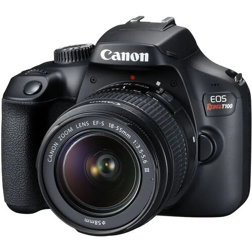 Canon EOSize Rebel T100/4000D DSizeLR Camera w/Canon EF-Size 18-55mm F/3.5-5.6 Zoom Lens+420-800mm HD Telephoto Zoom lens+case+128Memory Cards (24PC)