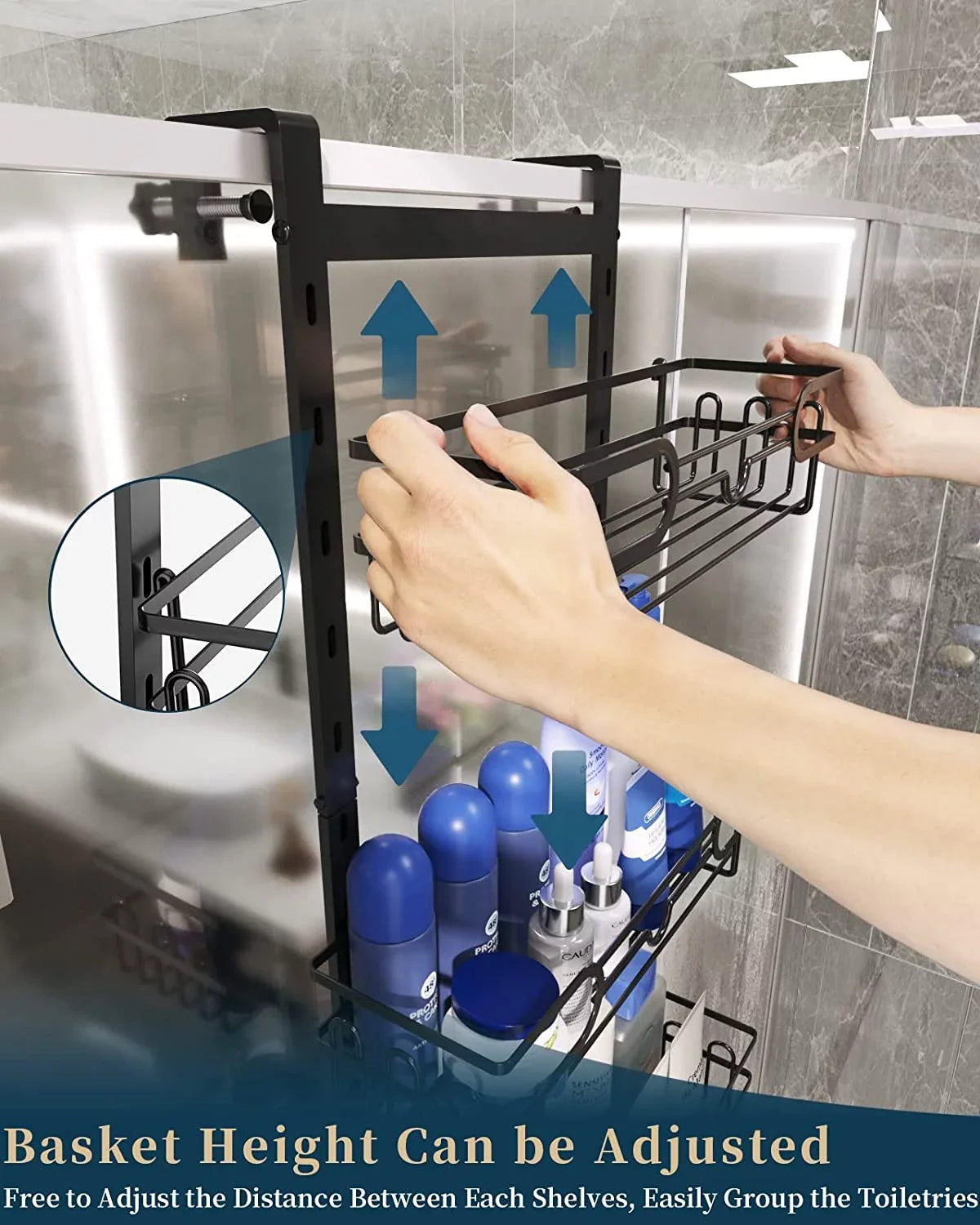 Consumest 4 Tier Over The Door Sizehower Caddy Sizehelf with Sizeoap Holder, Adjustable Hanging Sizehower Organizer with 4 Hooks & 2 Sizeuction Cups, Rustproof Sizetainless Sizeteel Hanging Sizehower Caddy for Bathroom