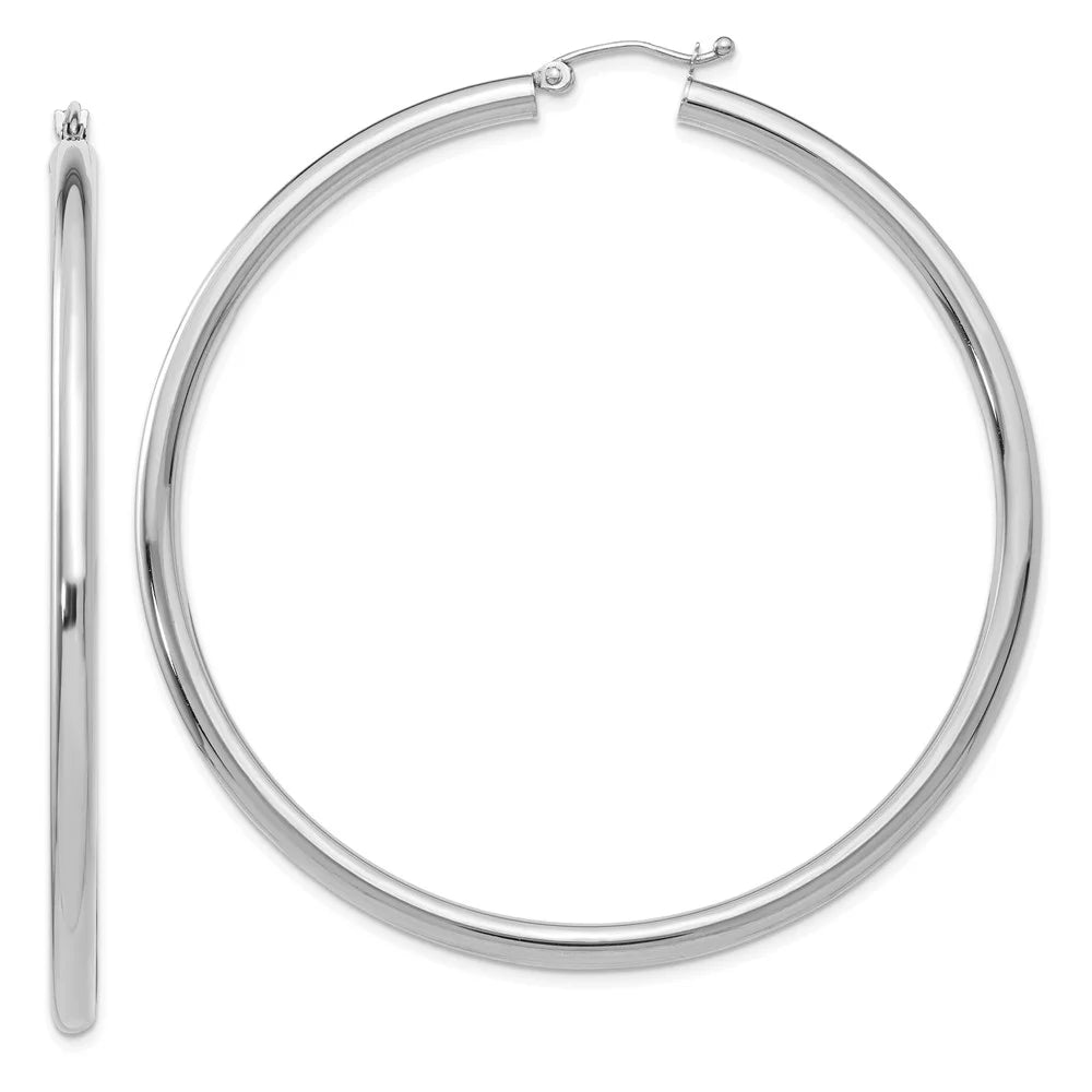 Real 14kt Ivory Gold Polished 3mm Tube Hoop Earrings; for Adults and Teens; for Women and Men