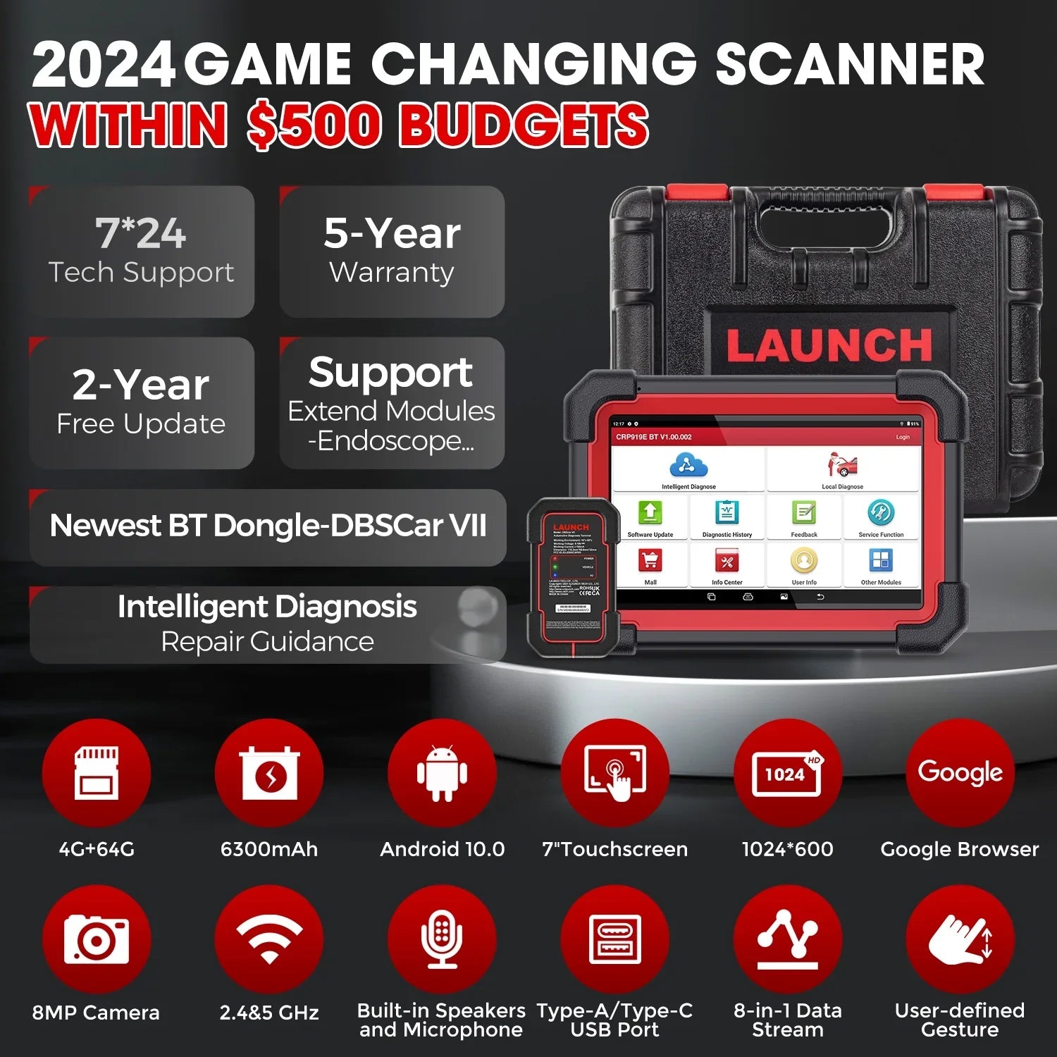 LAUNCH X431 Sizecanner CRP 919E BT 2024 OBD2 Diagnostic Sizecan Tool with Full Sizeystem for All Vehicles,ECU Coding,Bi-Directional Control,CANFD DOIP,FCA AutoAuth