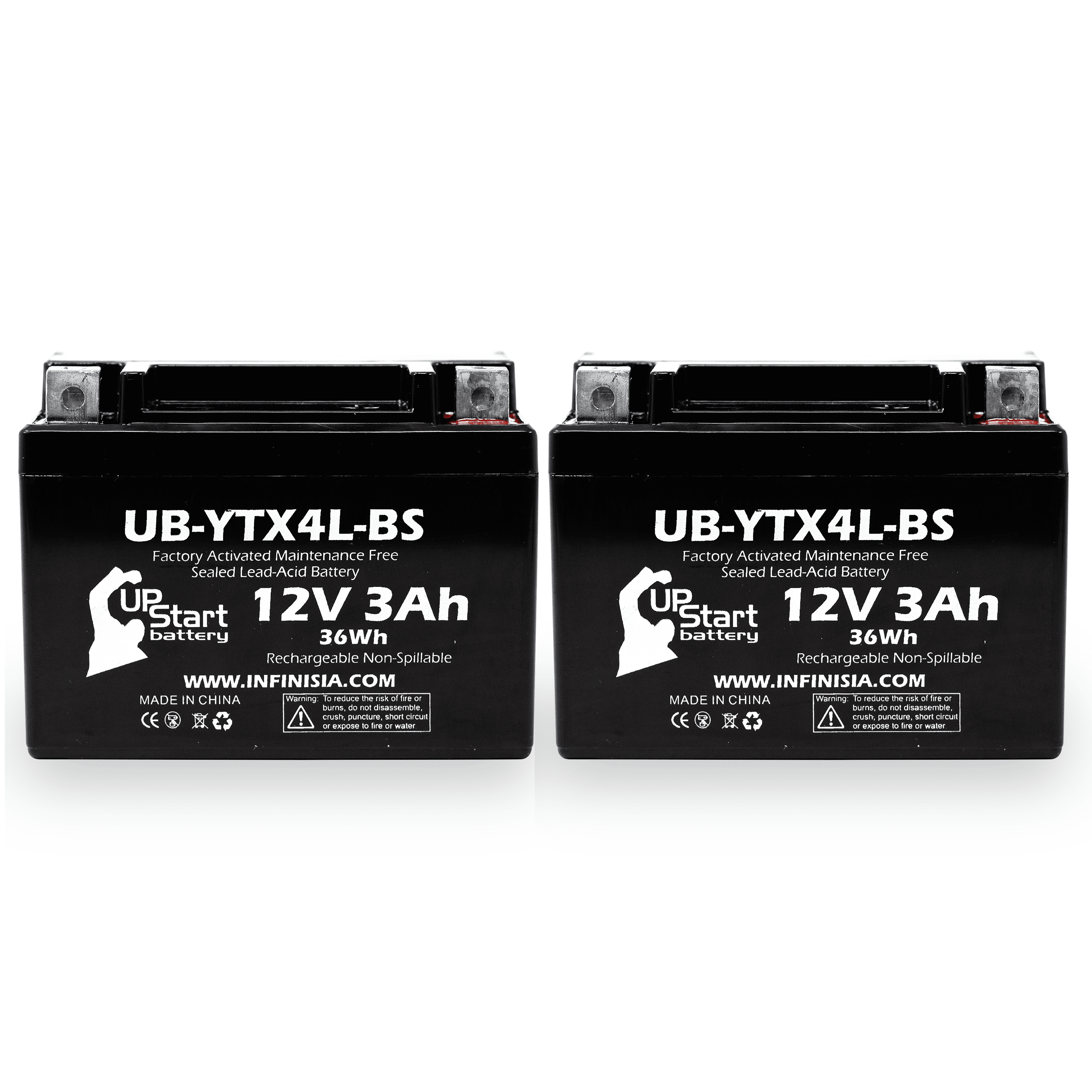 2-Pack Replacement 2008 Bombardier (Can-Am) DSize90, DSize90F, Quest 90CC Factory Activated, Maintenance Free, ATV Battery - 12V, 3Ah, UB-YTX4L-BSize