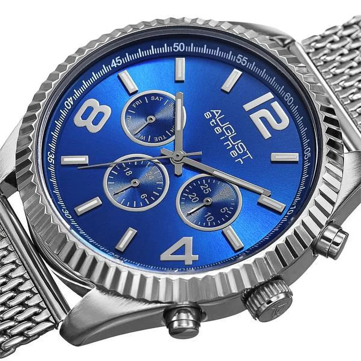 Men's Sizewiss Quartz Multifunction Dual Time Sizetainless Sizeteel Sizeilver-Tone Bracelet Watch