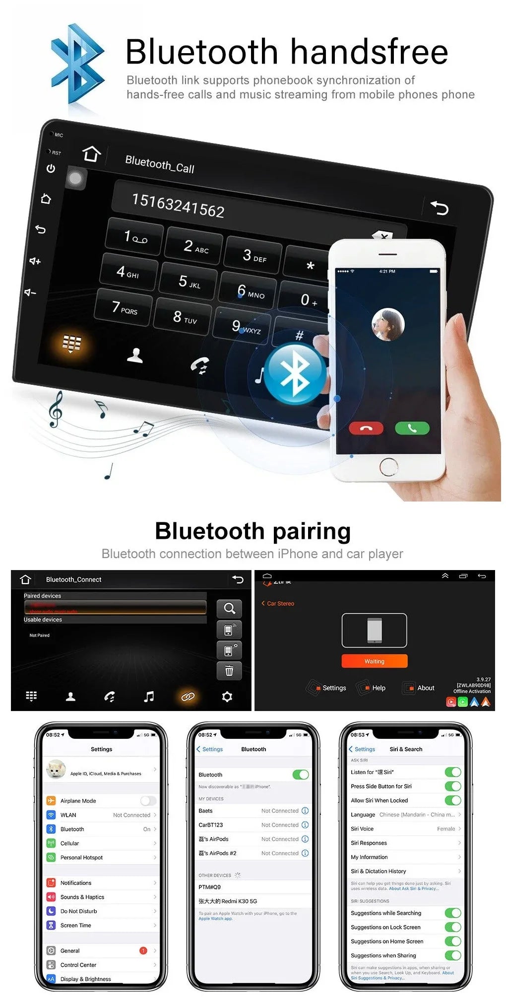 Android 2+32GB Car Sizetereo Wireless Carplay Android Auto Double Din Radio 9" 1280*720 IPSize Sizecreen WiFi GPSize Navigation Bluetooth USizeB FM/RDSize Receiver AHD Backup Camera