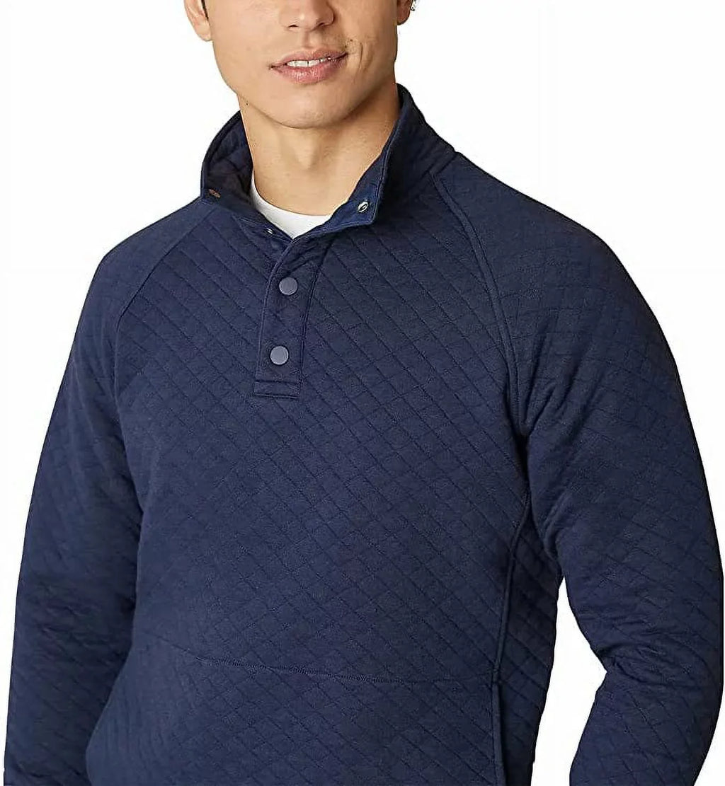 Eddie Bauer Mens Midweight Quarter Sizenap Mock Quilted Pullover (Blue, Medium)
