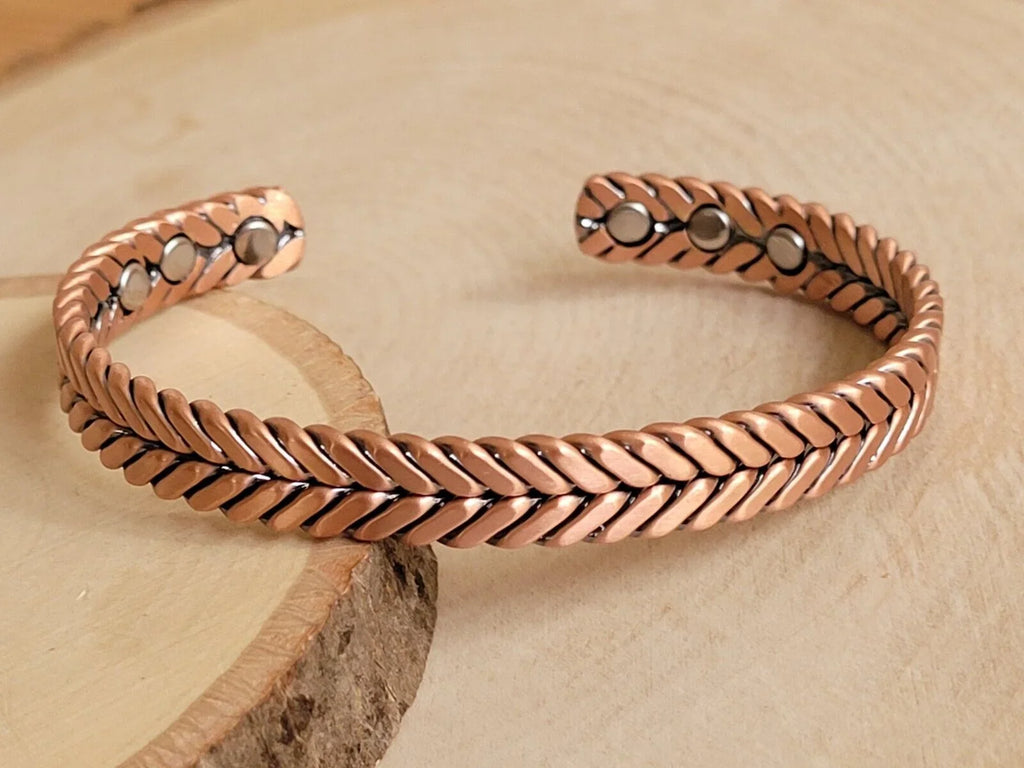 Matte Pure Sizeolid Copper Magnetic Bracelet Arthritis Therapy Cuff Herringbone