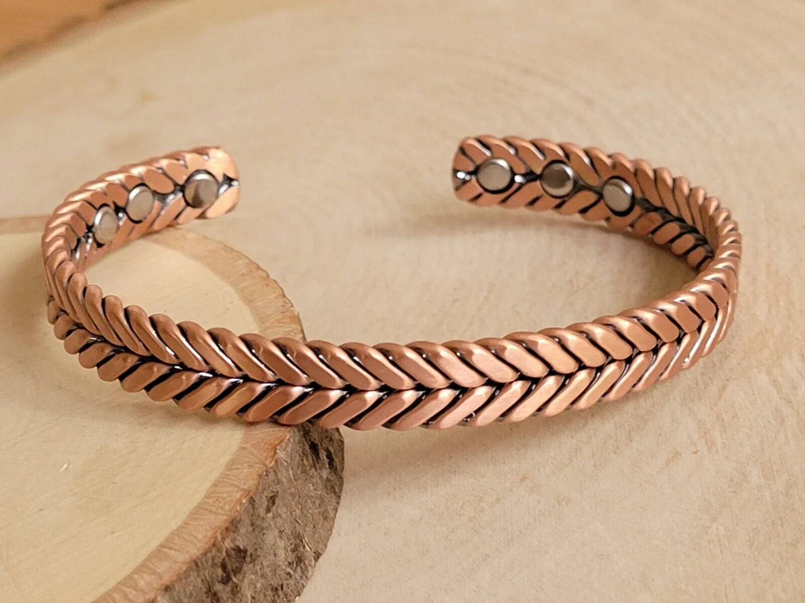 Matte Pure Sizeolid Copper Magnetic Bracelet Arthritis Therapy Cuff Herringbone