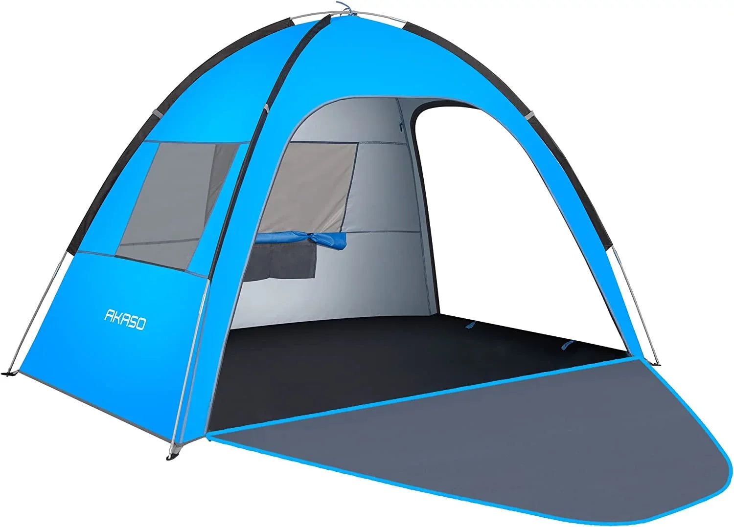 AKASizeO Beach Tent for 3-4 Person, UPF 50+ Assemble 7.4' x 4.7' Beach Tent, Blue