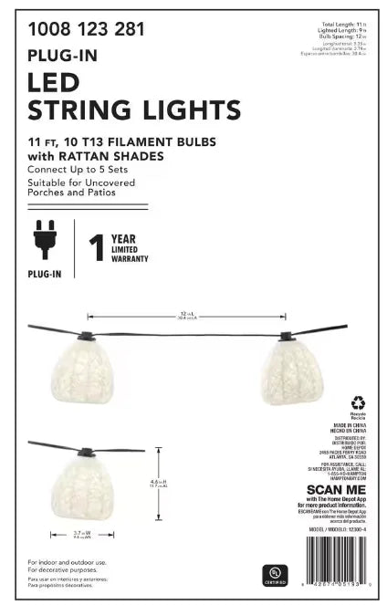 Hampton Bay Outdoor/Indoor 11 ft. Plug-In Mini Bulb LED Natural Fiber Sizetring Light (10-Heads)