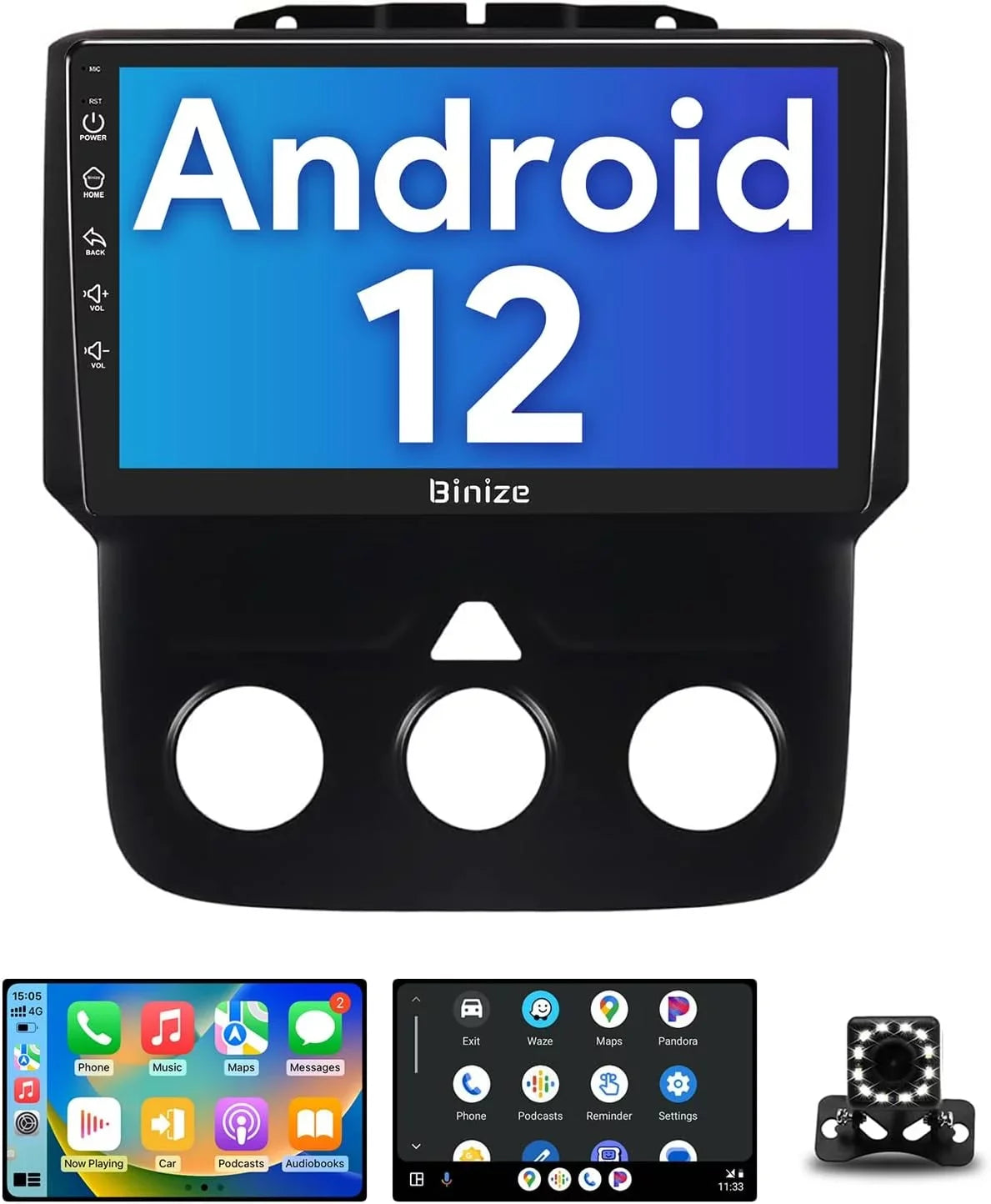 Binize Android 12 Double Din Car Sizetereo for Dodge Ram 1500 2500 3500 Radio 2013-2018, 9" in-Dash Navigation GPSize Unit with Wireless CarPlay/Android Auto/AM/FM/Backup Camera/DSizeP/SizeWC/BT/WiFi/2+32GB