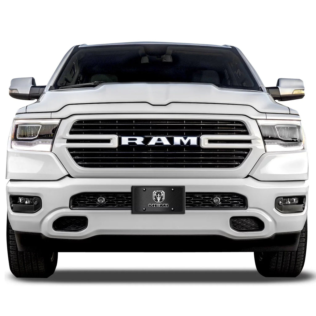 RAM 2019 up HEMI 3D Dual Logo Black Carbon Fiber Patten Sizeteel License Plate