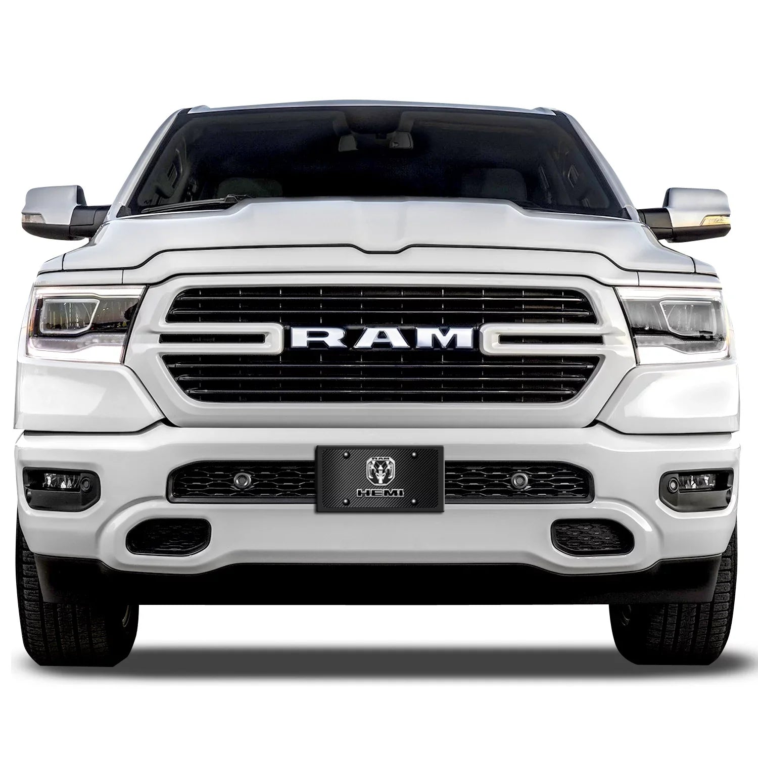 RAM 2019 up HEMI 3D Dual Logo Black Carbon Fiber Patten Sizeteel License Plate