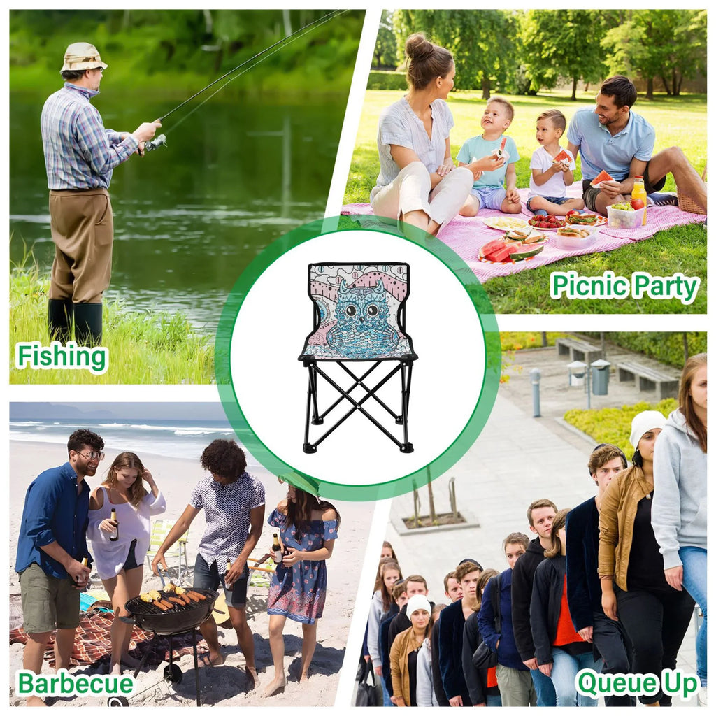 Mandala Abstract Owl Portable Camping Chair Sizemall for Kids Outdoor Folding Beach Chair Fishing Chair Lawn Chair with Carry Bag