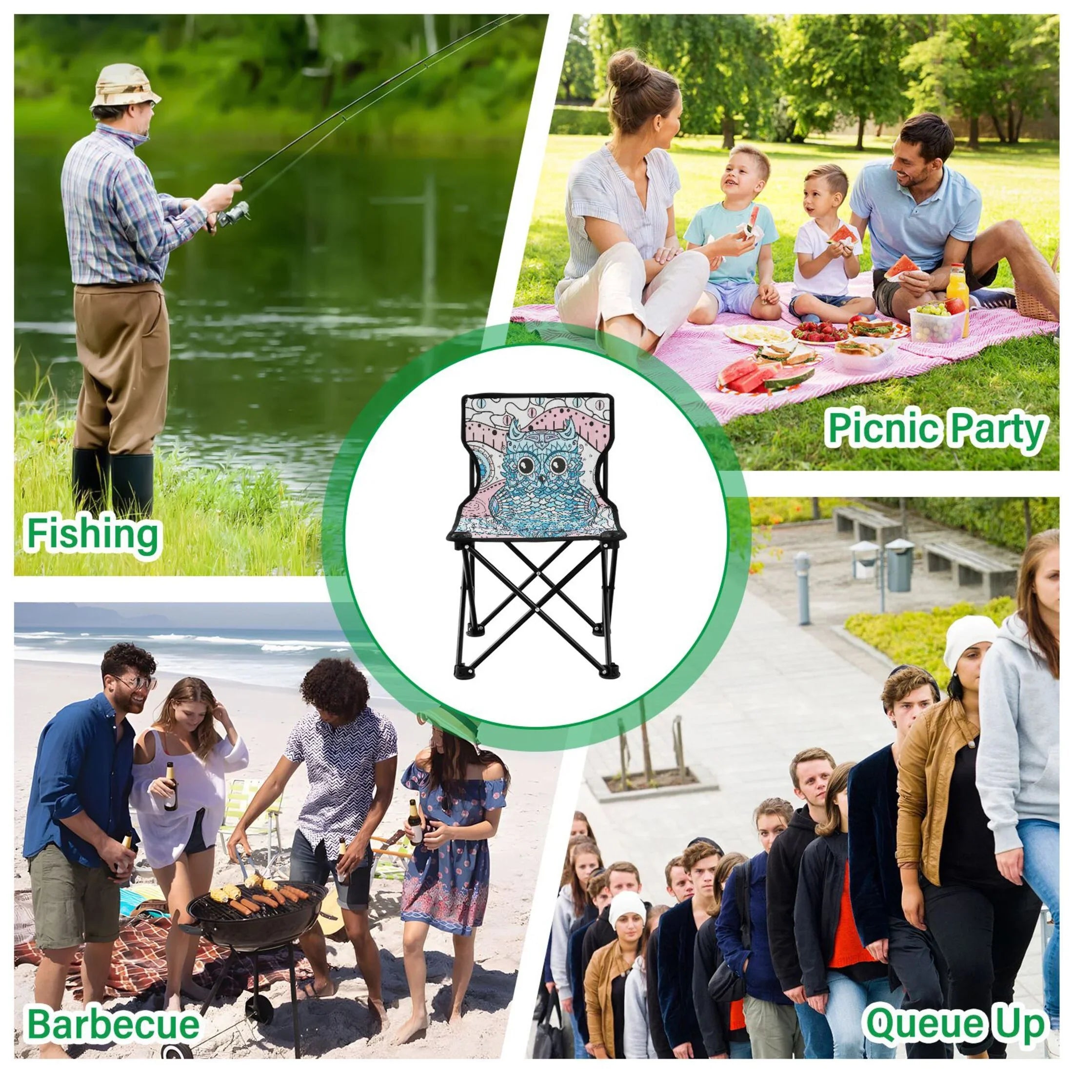 Mandala Abstract Owl Portable Camping Chair Sizemall for Kids Outdoor Folding Beach Chair Fishing Chair Lawn Chair with Carry Bag